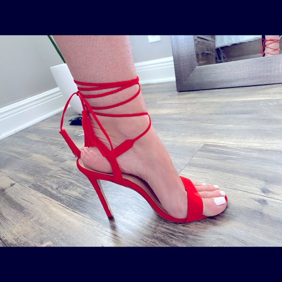 Forever 21 Shoes - Red tie up heels